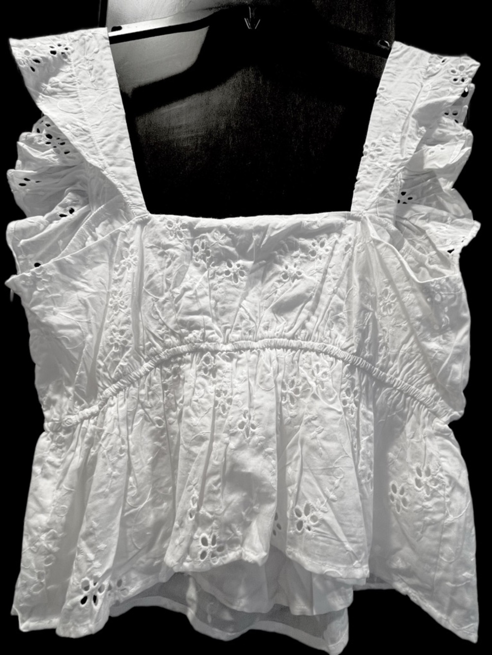 Lulu's Ruffled Radiance Ivory White Eyelet Embroidered Ruffle Peplum Top